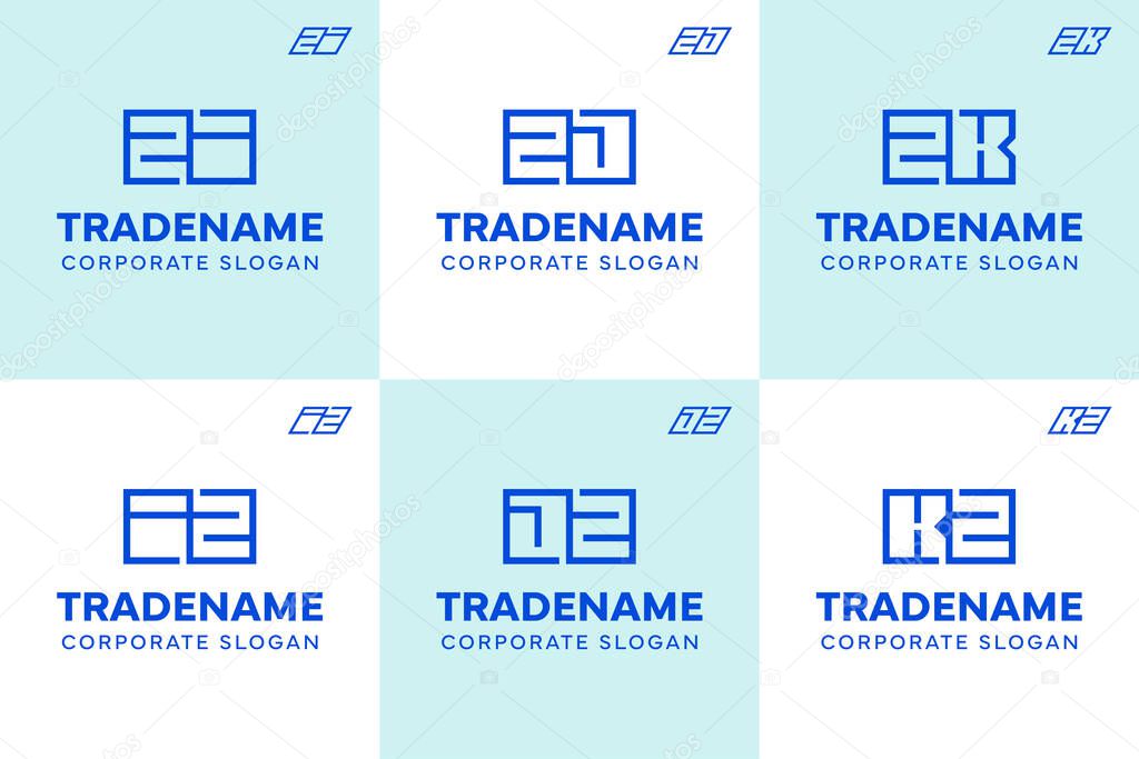 Letters ZI IZ ZJ JZ ZK KZ Square and Dynamic Logo Set