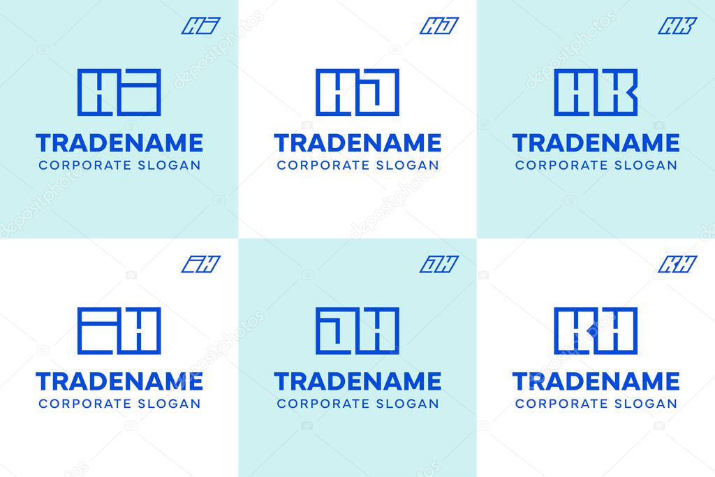 Letters HI IH HJ JH HK KH Square and Dynamic Logo Set