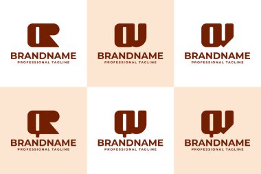 Harfler OR OU OV QR QU QU QV Monogram Logo Set, RO VO RQ UQ Baş harfleri