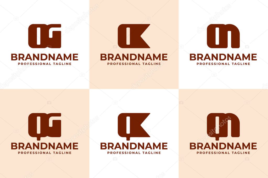 Letters OG OK ON QG QK QN Monogram Logo Set, for GO KO NO GQ KQ NQ Initials