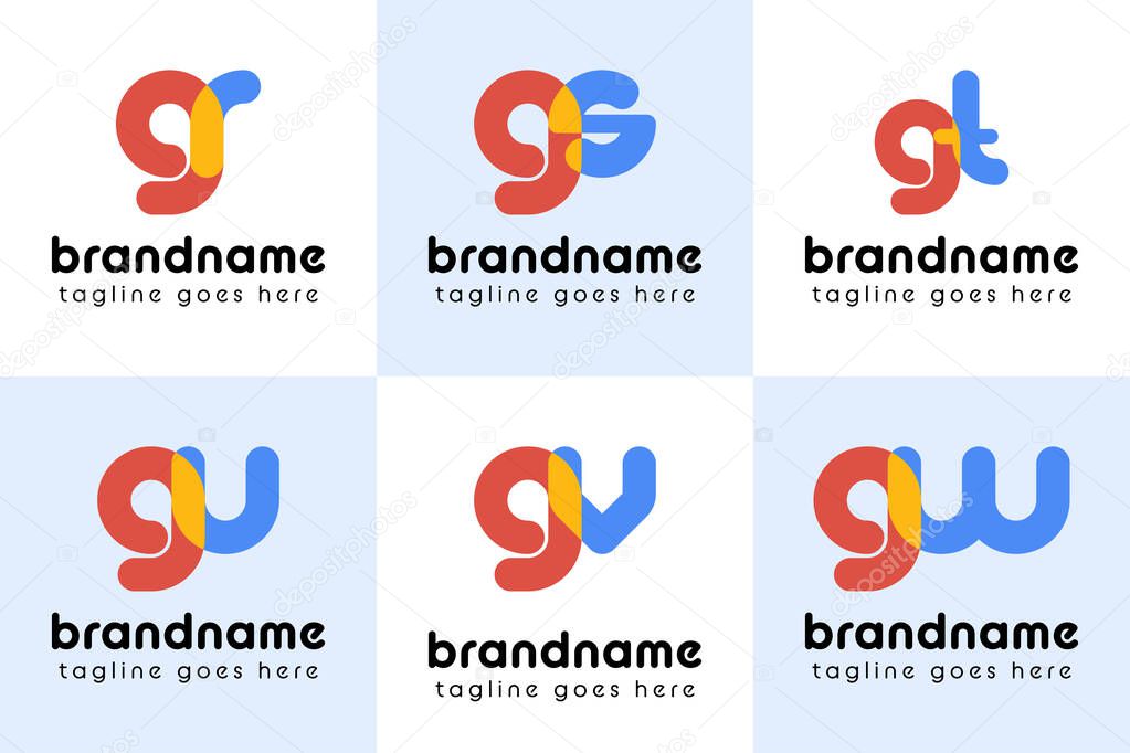 Letters gr gs gt gu gv gw Playful Logo, represent a fun, energetic, and joy