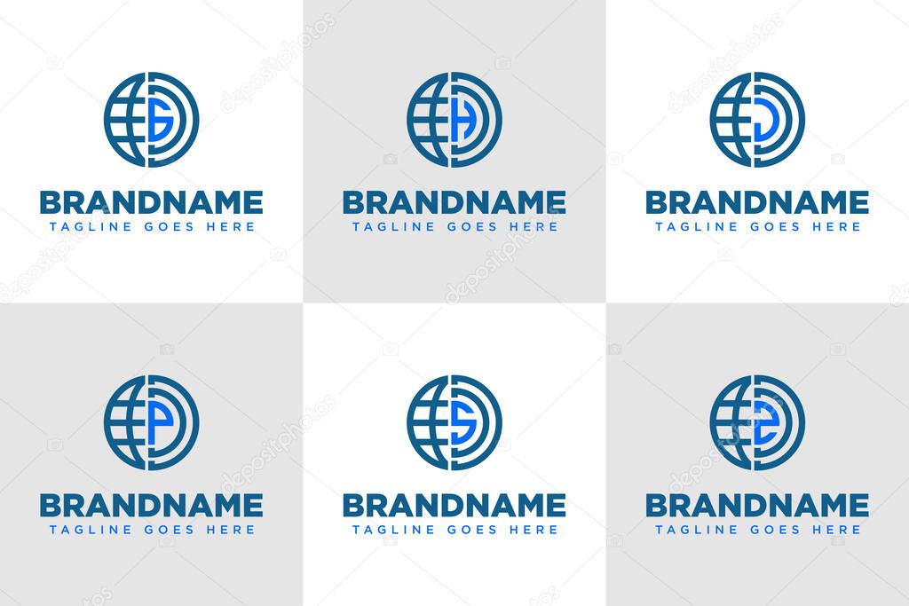 Letter G H J P S Z Globe Logo Set, symbolizing global reach, unity, and connectivity
