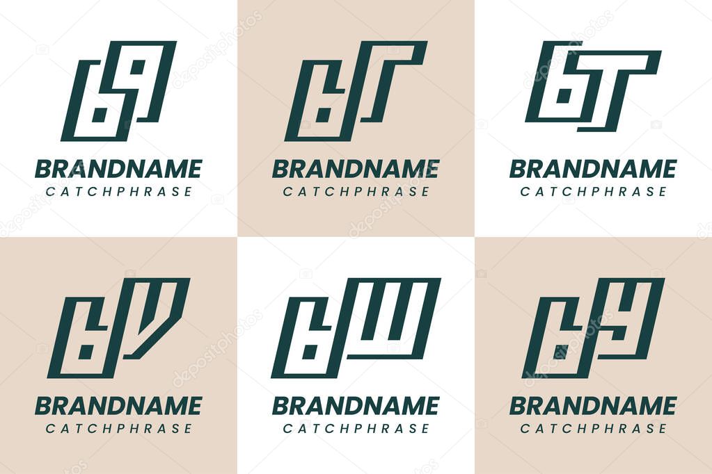 Letters BQ BR BT BV BW BY Monogram Logo Set, for QB RB TB VB WB YB Initials