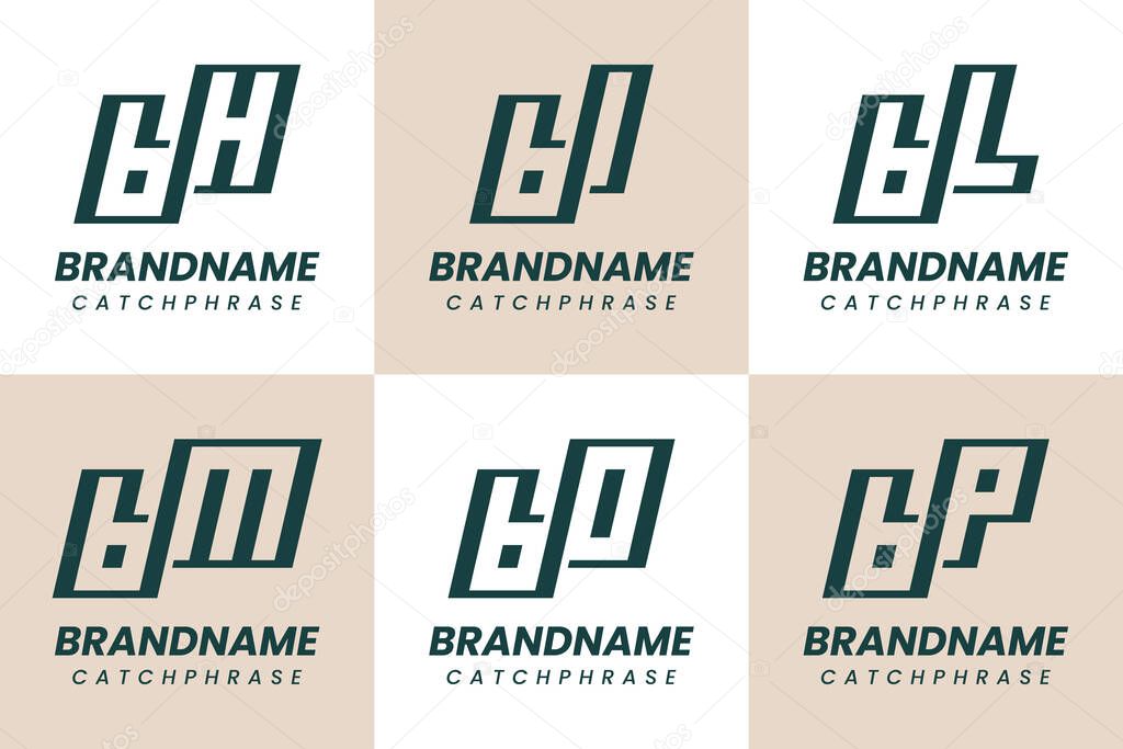 Letters BH BI BL BM BO BP Monogram Logo Set, for HB BI LB MB OB PB Initials