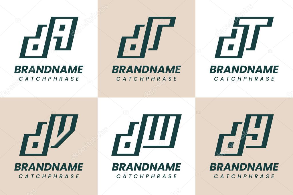 Letters DQ DR DT DV DW DY Monogram Logo Set, for QD RD TD VD WD YD Initials