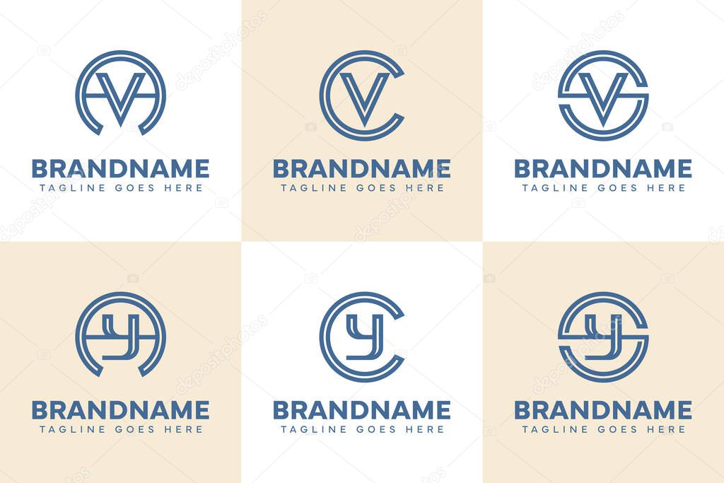 Letters AV AY CV CY SV SY Logo Monogram Set, for VA YA VC YC VS YS initials
