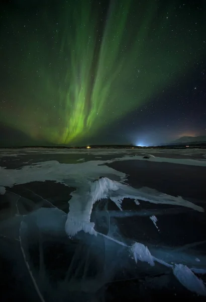 Aurora Borealis Northern Lights in Lake Tornetrask, Abisko, Northern Sweden — Stock Photo, Image