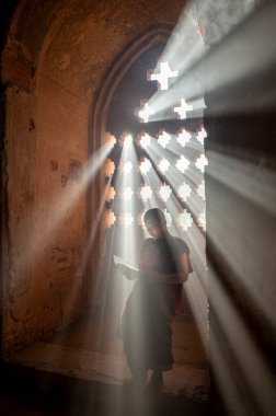 Bagan Myanmar 'daki öğrenci keşişler. Yüksek kalite fotoğraf