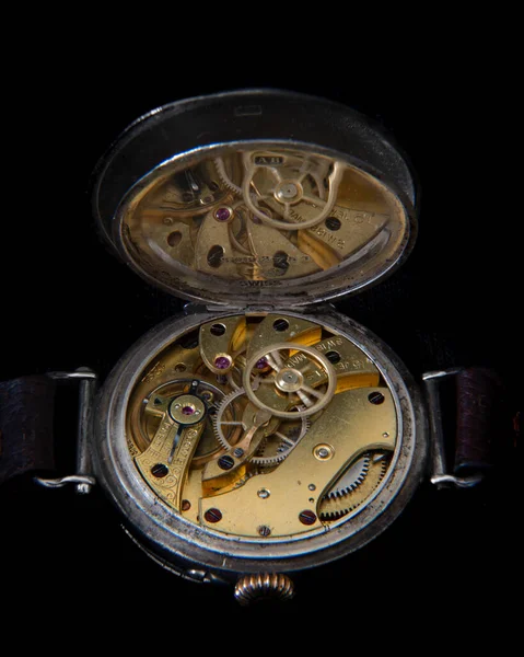 Rare Vintage Longines Wristwatch Movement Black Background High Quality Photo — Stock Photo, Image
