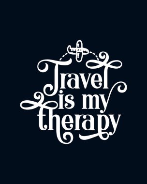 Seyahat benim terapim. El çizimi tipografi poster tasarımı. Premium Vektörü.