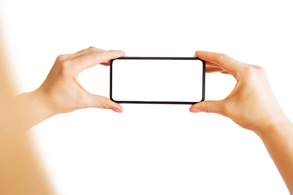 Persona Tomando Fotos Con Teléfono Aislado Sobre Blanco —  Fotos de Stock