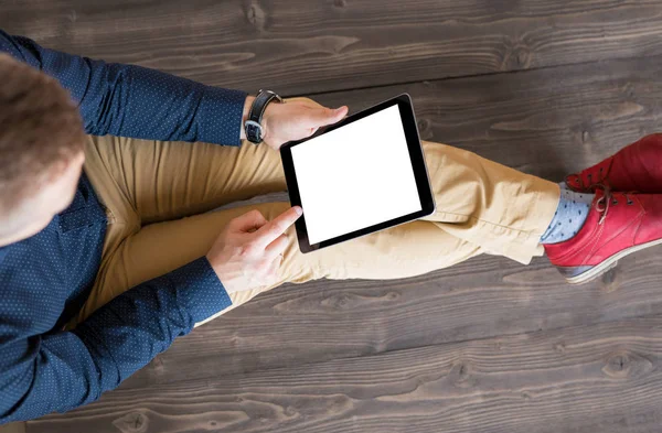 Hombre Negocios Que Trabaja Tableta — Foto de Stock