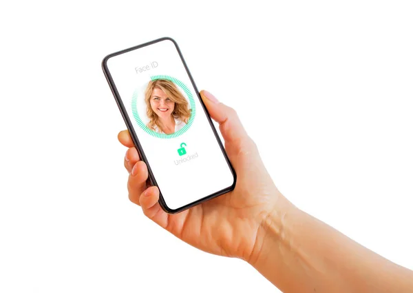 Технология Распознавания Лиц Мобильном Телефоне — стоковое фото
