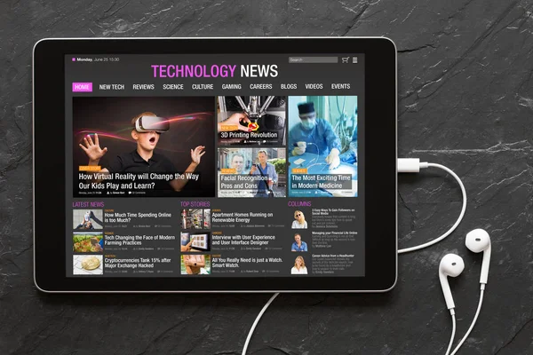 Tech News Website Tablet All Contents Made — Stock Photo, Image