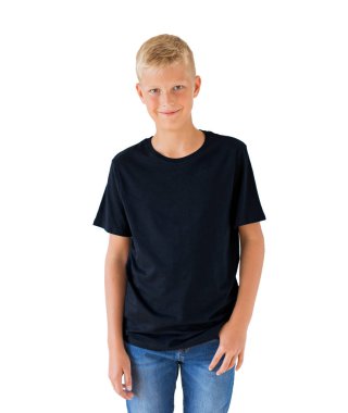 Çocuğun siyah t-shirt mockup şablonu