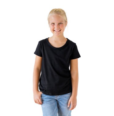 Kızın siyah t-shirt mockup şablonu