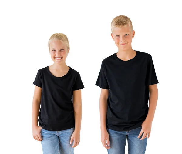 Girl Boy Black Shirt Mockup Template — Stok Foto