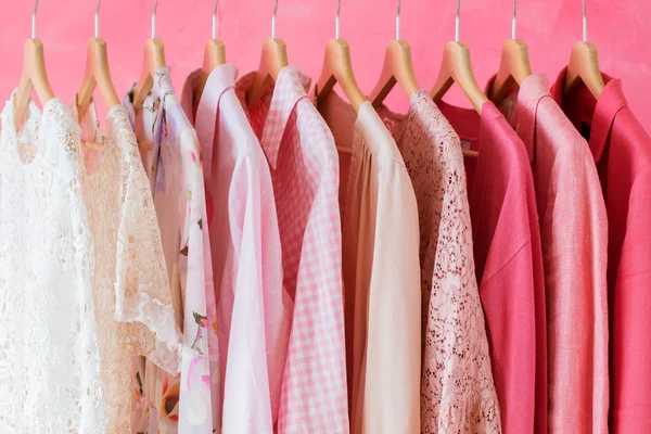 Pink Colored Women Clothes Hanging Row Rack — Stock Photo, Image