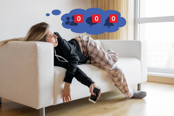 Woman Depressed Inactivity Her Social Media — Stock Photo, Image