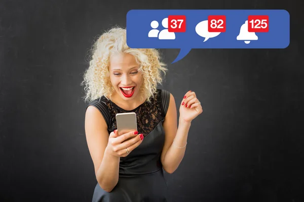 Woman Excited Activity Social Media — Stock Photo, Image