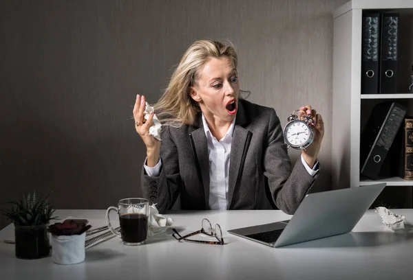 Mulher Escritório Stress Sobre Prazo — Fotografia de Stock