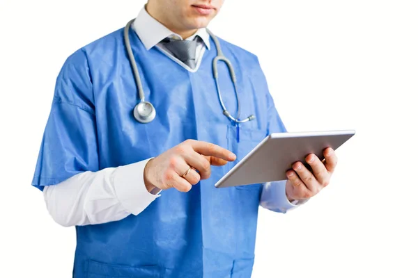 Doctor Using Technology Isolated White Background — Stock Photo, Image