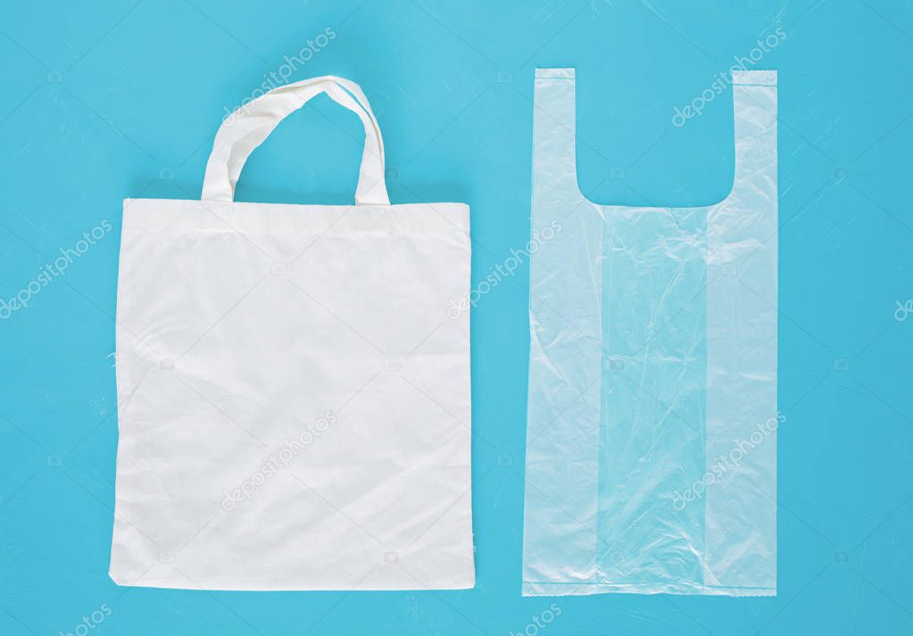 Reusable shopping bag and plastic shopping bag.