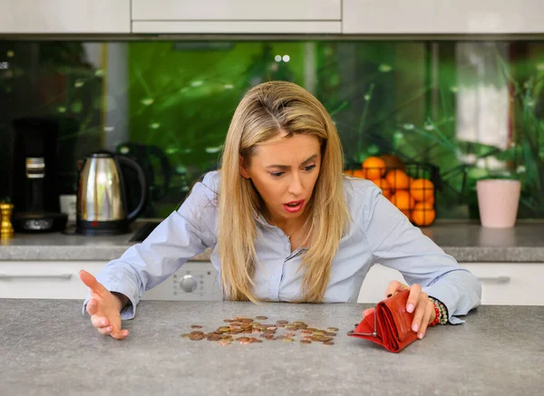 Woman Disbelief She Has More Money Left Wallet — Stock Photo, Image