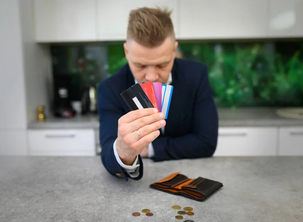 Man Has Spent Limit All Credit Cards — Stock Photo, Image