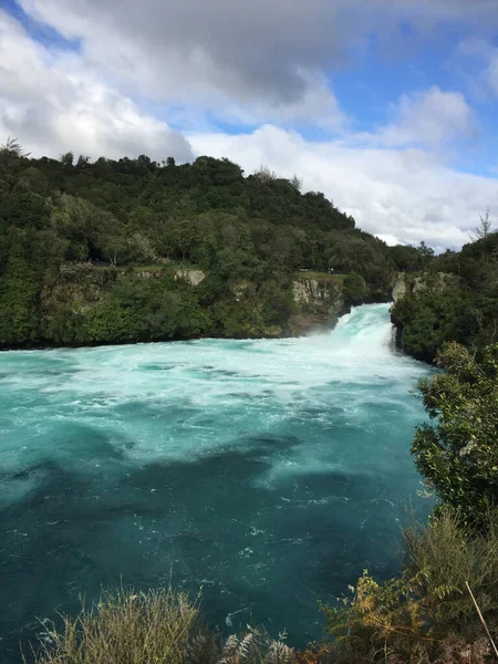 Cataratas Huka São Conjunto Cachoeiras Rio Waikato Que Drena Lago — Fotografia de Stock