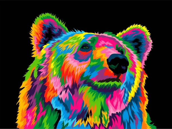 Ilustração Vetorial Multicolorida Urso Sobre Fundo Preto — Vetor de Stock