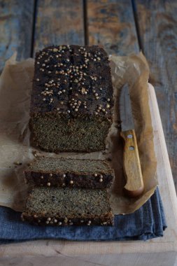 Apple ekmek somun ayçiçeği tohumu, chia ve keten tohumu. Homemade Pişirme. Paleo diyet. Organik sağlıklı vejetaryen yemek. Ücretsiz Gluten. Süt ücretsiz. Tahıl ücretsiz.