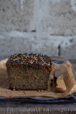 Apple ekmek somun ayçiçeği tohumu, chia ve keten tohumu. Homemade Pişirme. Paleo diyet. Organik sağlıklı vejetaryen yemek. Ücretsiz Gluten. Süt ücretsiz. Tahıl ücretsiz.