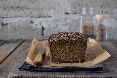 Apple ekmek somun ayçiçeği tohumu, chia ve keten tohumu. Homemade Pişirme. Paleo diyet. Organik sağlıklı vejetaryen yemek. Ücretsiz Gluten. Süt ücretsiz. Tahıl ücretsiz.