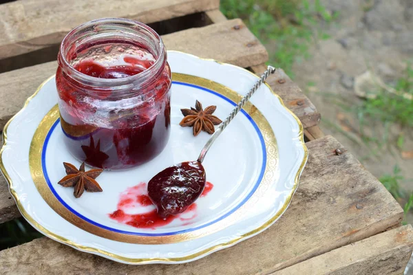 Mermelada Ciruela Con Anís Estrellado Canela Mermelada Frutas Conservas Conservas — Foto de Stock