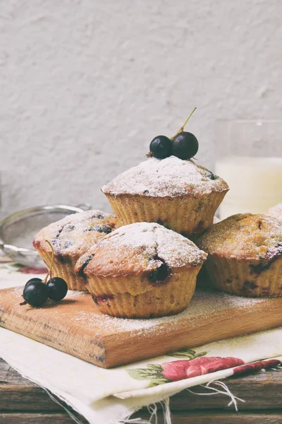 Muffins Från Havre Och Lin Frön Med Svarta Vinbär Styckning — Stockfoto