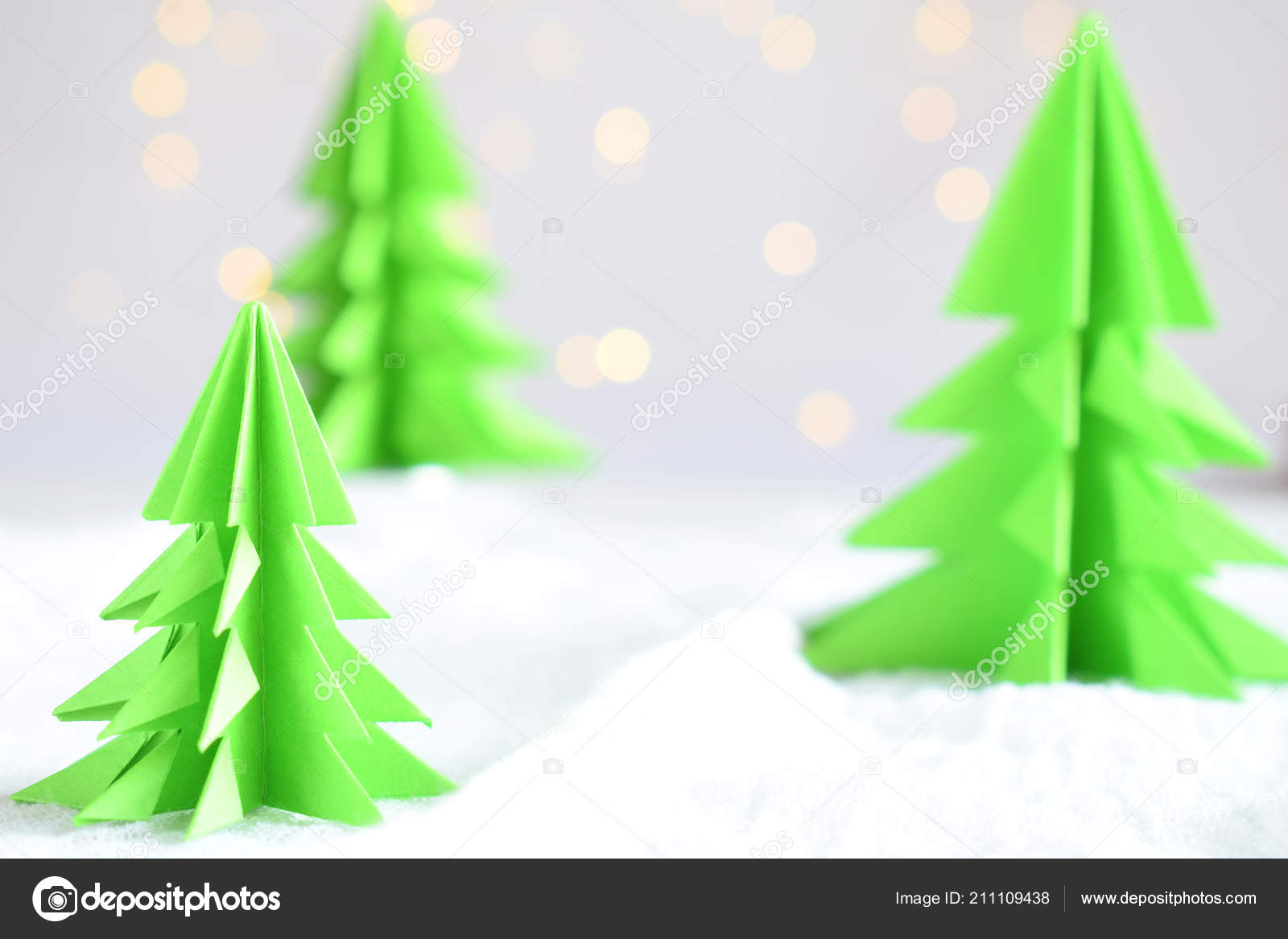 Origami Xmas Tree Paper White Background Bokeh Lights Merry Christmas Stock Photo C Oksana S 211109438