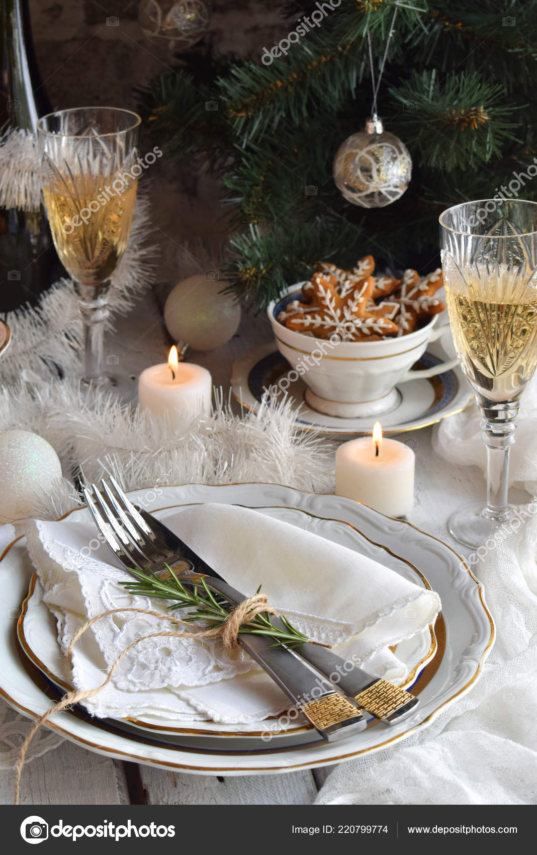 Christmas New Year Holiday Table Setting Celebration Place Setting Xmas Stock Photo By Oksana S 220799774