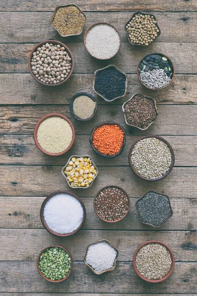 Getreide Getreide Bohnen Und Samen Hirse Quinoa Mais Buchweizen Reis — Stockfoto