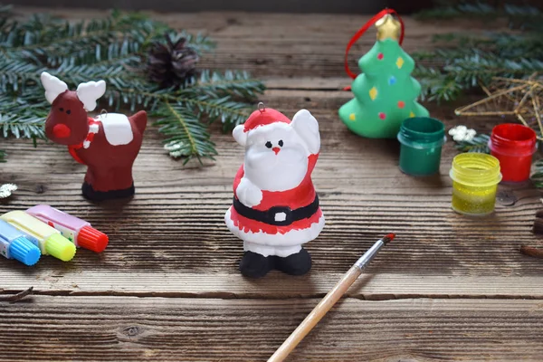 Painting Christmas Toys Porcelain Decorations Making Clay Toy Your Own — Stock Photo, Image