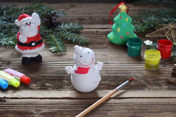 Peinture Jouets Noël Porcelaine Pour Les Décorations Faire Jouet Argile — Photo