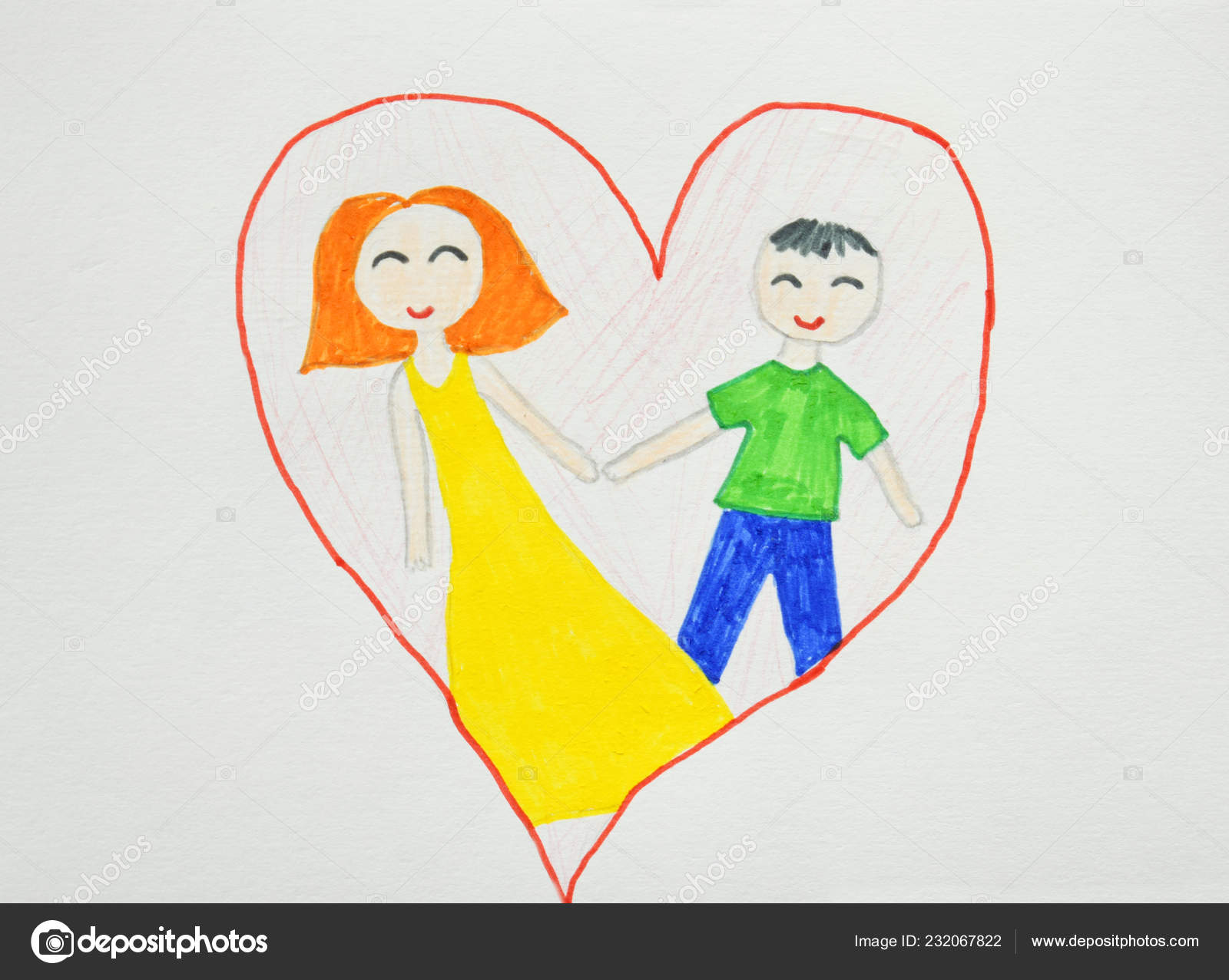 Romantic Couples Boy Girl Love Hugging Cuddling Kissing Children Drawing Stock Photo By C Oksana S