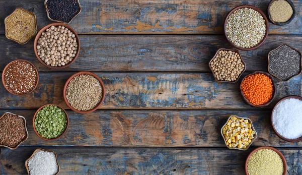 Cereales Granos Semillas Concepto Sin Gluten Comida Saludable Vista Superior — Foto de Stock