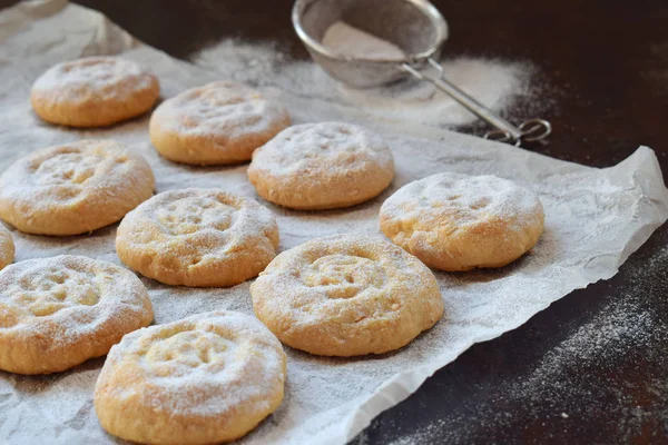 Sesame shortbread with date stuffing. Middle Eastern cookies. Eid and Ramadan Dates Sweets. Kahk. Arabian cuisine. Copy Space.