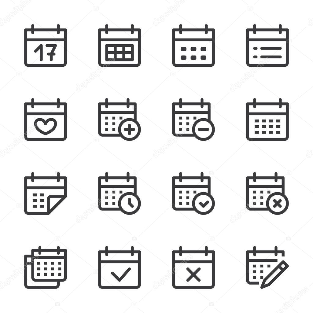 Calendar Line Icon. Minimal Vector Illustration. Included Simple Outline Icons as Schedule, Reminder, Appointment, Planner, Event Time. Editable Stroke. Pixel Perfect