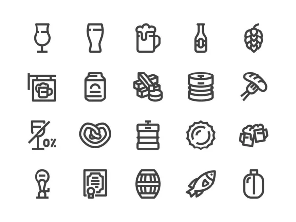 Beer Line Icon. Vector Illustration Flat style. Included Icons as Bar Signboard, Snacks, Non-Alcoholic Drink, Glass, Keg, Bottle and more. Editable Stroke. 30x30 Pixel Perfect — Stock Vector