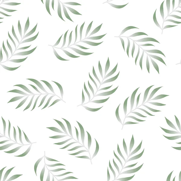 Patrón tropical sin costuras con helecho, hojas de palma, ramas de color verde sobre fondo blanco. Vector floral backgound verano — Vector de stock