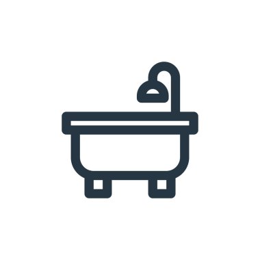 Mobilya konseptinden küvet ikonu vektörü. Düzenlenebilir küvet felcinin ince bir çizgisi. Web ve mobil uygulamalarda kullanmak için küvet doğrusal işareti, logo, yazdırma ortamı.