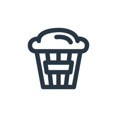 Karnaval ve eğlence konseptinden patlamış mısır ikonu vektörü. İnce çizgili, düzenlenebilir patlamış mısır çizgisi. Web ve mobil uygulamalarda kullanmak için patlamış mısır doğrusal işareti, logo, yazdırma ortamı.