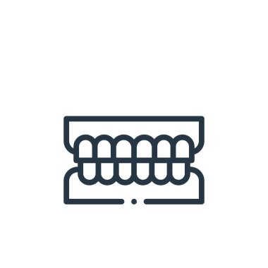 Dişçi konseptinden diş ikonu vektörü. Dişleri düzenlenebilir darbenin ince bir çizgisi. Web ve mobil uygulamalarda kullanmak için diş doğrusal işareti, logo, yazdırma ortamı.